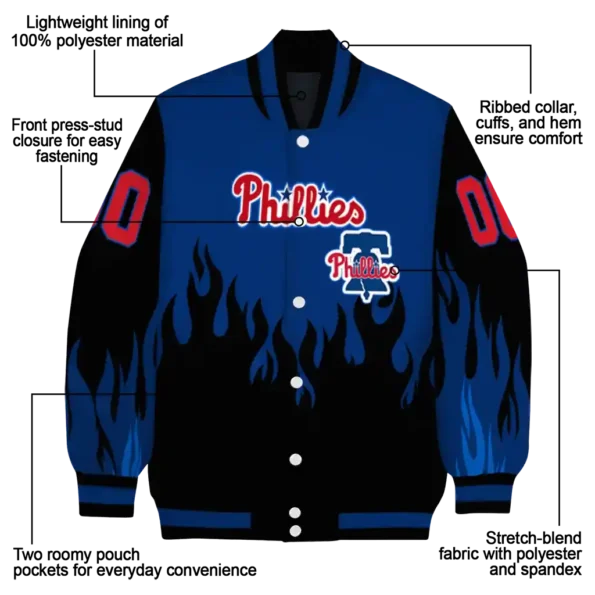 custom philadelphia phillies flame border blue black varsity jacket new arrival