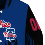 custom philadelphia phillies flame border blue black varsity jacket best selling
