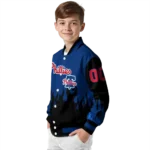 custom philadelphia phillies flame border blue black varsity jacket best selling