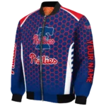 custom philadelphia phillies hexagon grid blue bomber jacket best selling