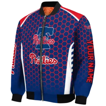 custom philadelphia phillies hexagon grid blue bomber jacket best selling
