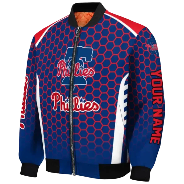 custom philadelphia phillies hexagon grid blue bomber jacket best selling
