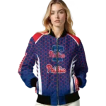 custom philadelphia phillies hexagon grid blue bomber jacket best selling
