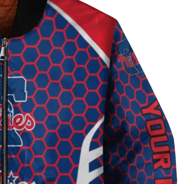 custom philadelphia phillies hexagon grid blue bomber jacket premium grade