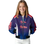 custom philadelphia phillies hexagon grid blue bomber jacket best selling