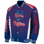 custom philadelphia phillies hexagon grid blue varsity jacket best selling