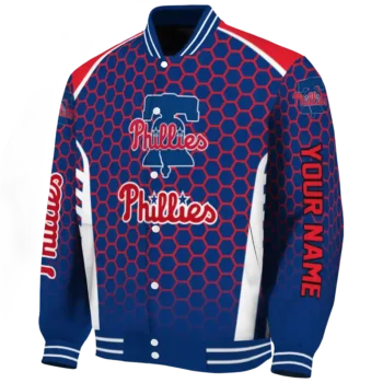 custom philadelphia phillies hexagon grid blue varsity jacket best selling