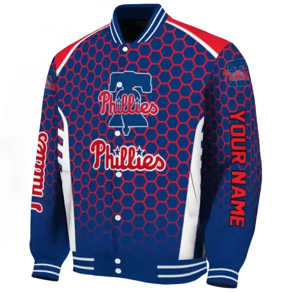 custom philadelphia phillies hexagon grid blue varsity jacket best selling