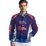 custom philadelphia phillies hexagon grid blue varsity jacket best selling