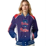 custom philadelphia phillies hexagon grid blue varsity jacket best selling