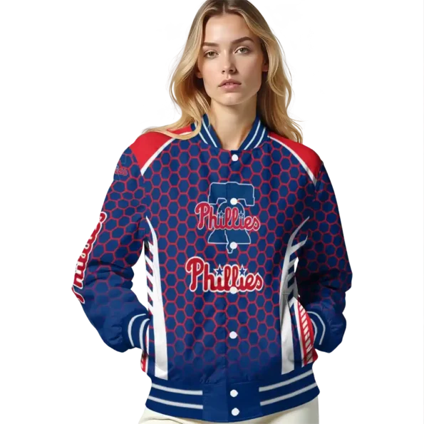 custom philadelphia phillies hexagon grid blue varsity jacket latest model