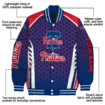 custom philadelphia phillies hexagon grid blue varsity jacket best selling