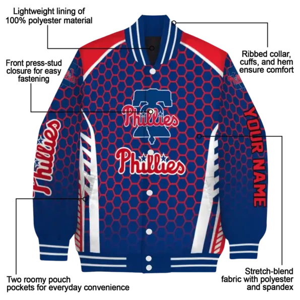 custom philadelphia phillies hexagon grid blue varsity jacket new arrival