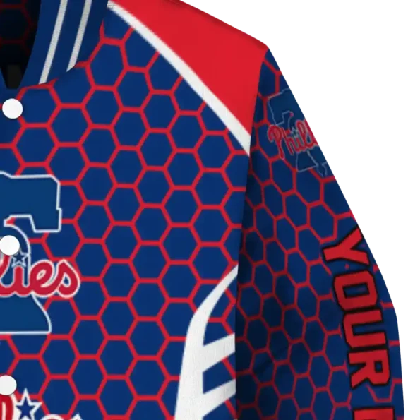 custom philadelphia phillies hexagon grid blue varsity jacket premium grade
