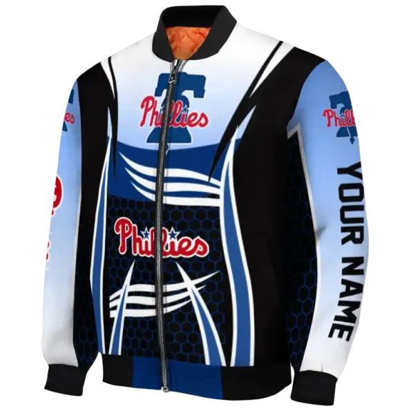 custom philadelphia phillies mesh effect blue black bomber jacket best selling