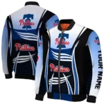 custom philadelphia phillies mesh effect blue black bomber jacket best selling