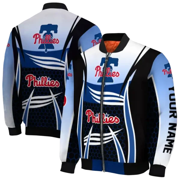 custom philadelphia phillies mesh effect blue black bomber jacket fashion forward
