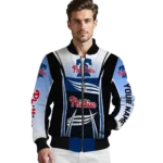 custom philadelphia phillies mesh effect blue black bomber jacket best selling