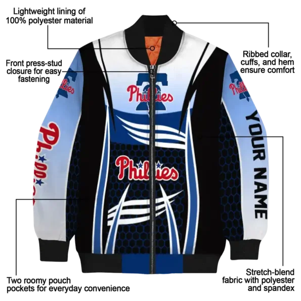 custom philadelphia phillies mesh effect blue black bomber jacket new arrival