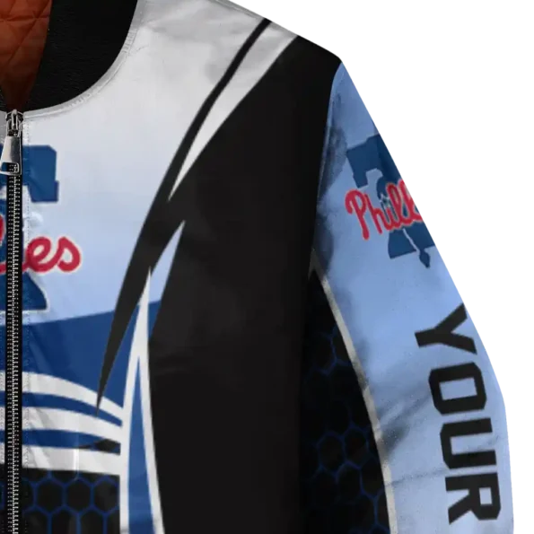 custom philadelphia phillies mesh effect blue black bomber jacket premium grade