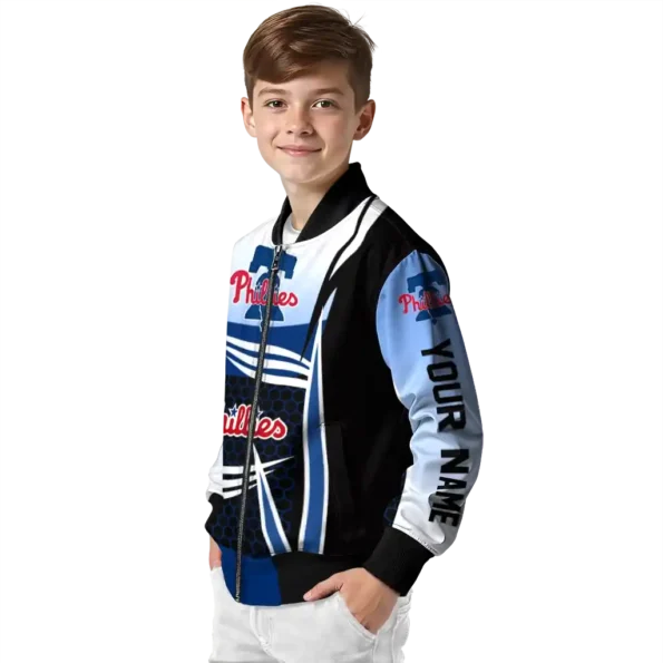custom philadelphia phillies mesh effect blue black bomber jacket trendy