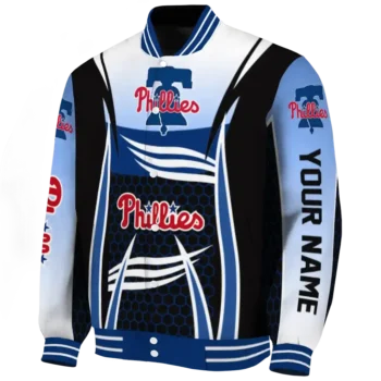 custom philadelphia phillies mesh effect blue black varsity jacket best selling