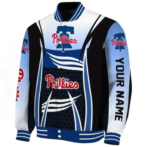 custom philadelphia phillies mesh effect blue black varsity jacket best selling