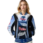 custom philadelphia phillies mesh effect blue black varsity jacket best selling