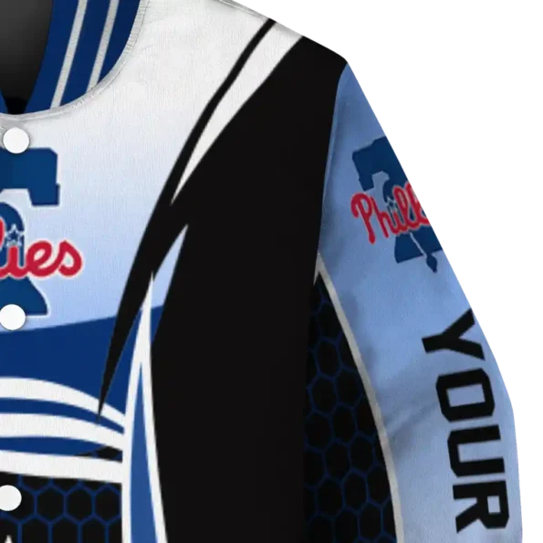 custom philadelphia phillies mesh effect blue black varsity jacket premium grade