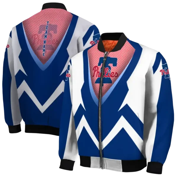 custom philadelphia phillies v stripes blue white bomber jacket fashion forward