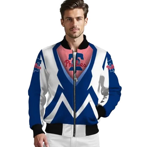 custom philadelphia phillies v stripes blue white bomber jacket high quality