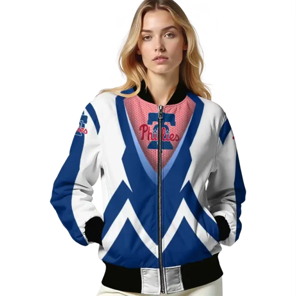 custom philadelphia phillies v stripes blue white bomber jacket latest model