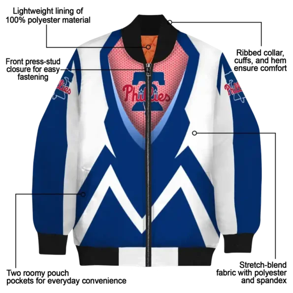 custom philadelphia phillies v stripes blue white bomber jacket new arrival