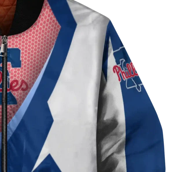 custom philadelphia phillies v stripes blue white bomber jacket premium grade