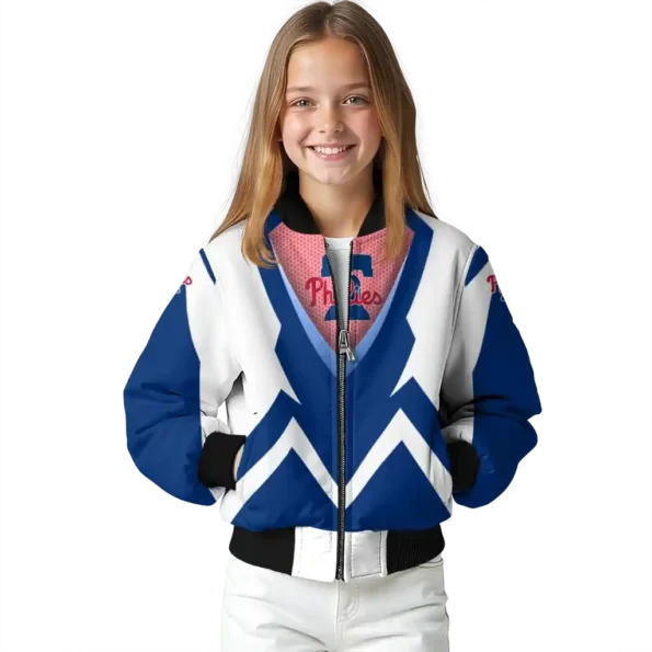 custom philadelphia phillies v stripes blue white bomber jacket top rated