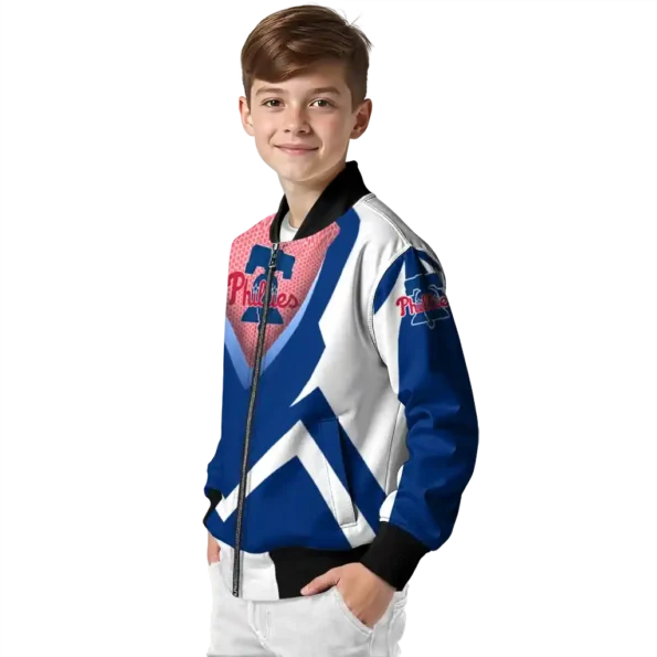 custom philadelphia phillies v stripes blue white bomber jacket trendy