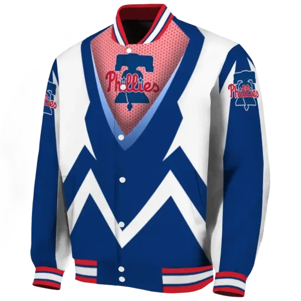 custom philadelphia phillies v stripes blue white varsity jacket best selling
