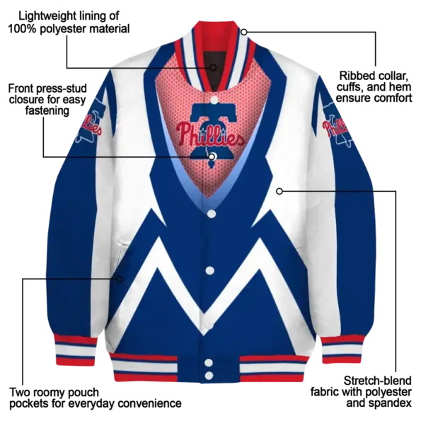 custom philadelphia phillies v stripes blue white varsity jacket new arrival