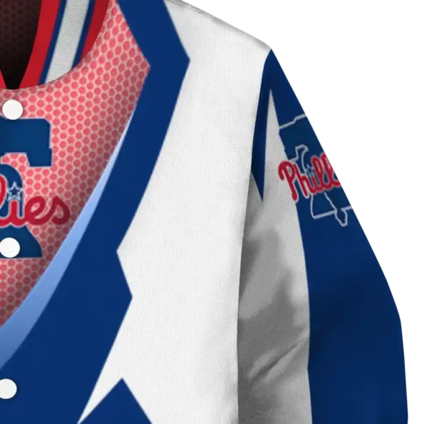 custom philadelphia phillies v stripes blue white varsity jacket premium grade