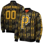 custom pittsburgh pirates bolt stripe black bomber jacket best selling