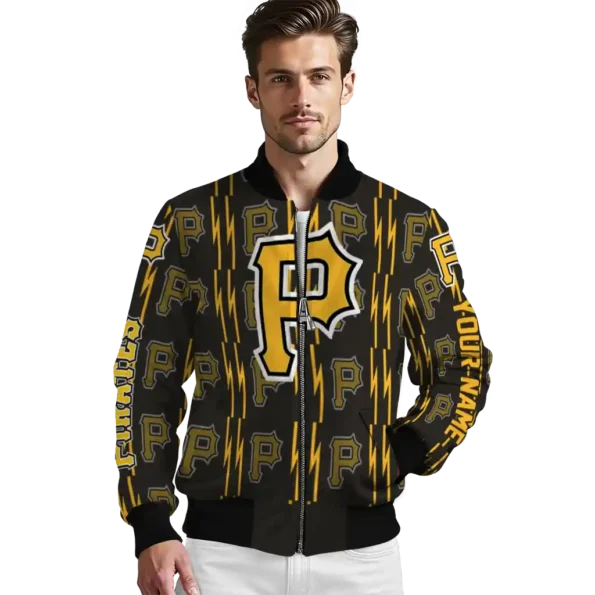 custom pittsburgh pirates bolt stripe black bomber jacket high quality
