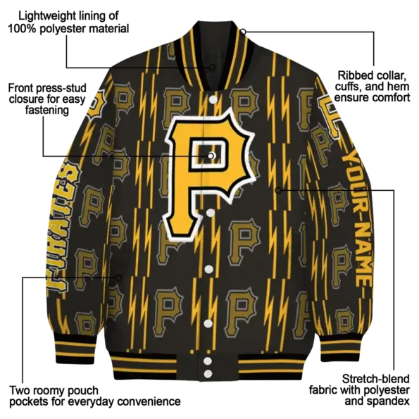 custom pittsburgh pirates bolt stripe black varsity jacket new arrival