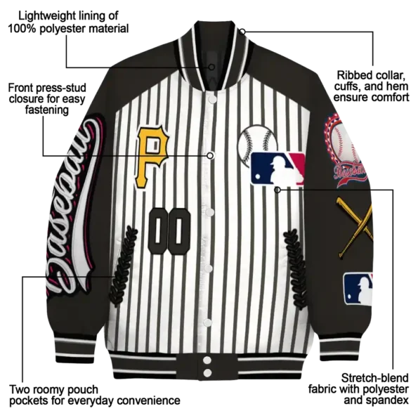 custom pittsburgh pirates eagle baseball black white varsity jacket new arrival