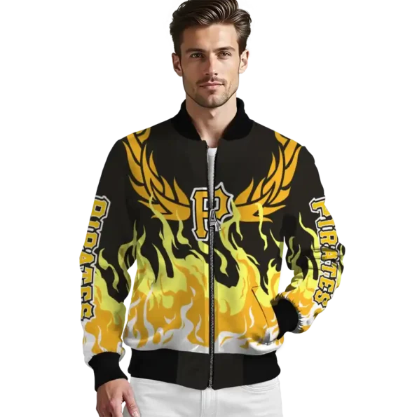 custom pittsburgh pirates winged blaze black white bomber jacket high quality