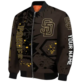custom san diego padres hexagon cluster brown black bomber jacket best selling
