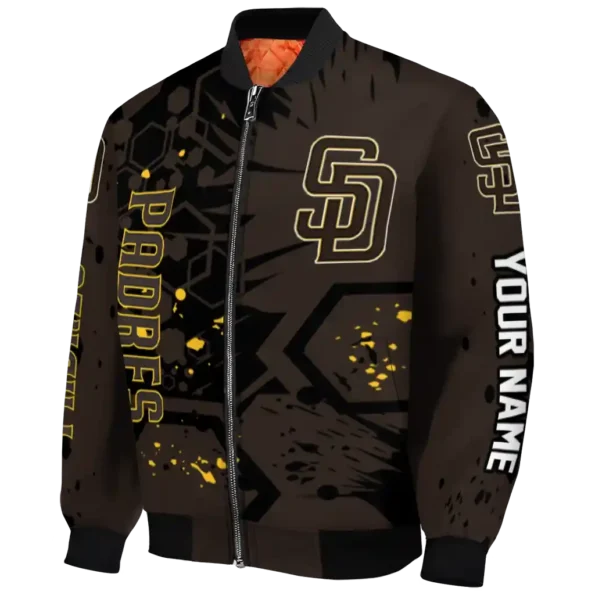 custom san diego padres hexagon cluster brown black bomber jacket best selling
