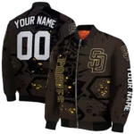 custom san diego padres hexagon cluster brown black bomber jacket best selling