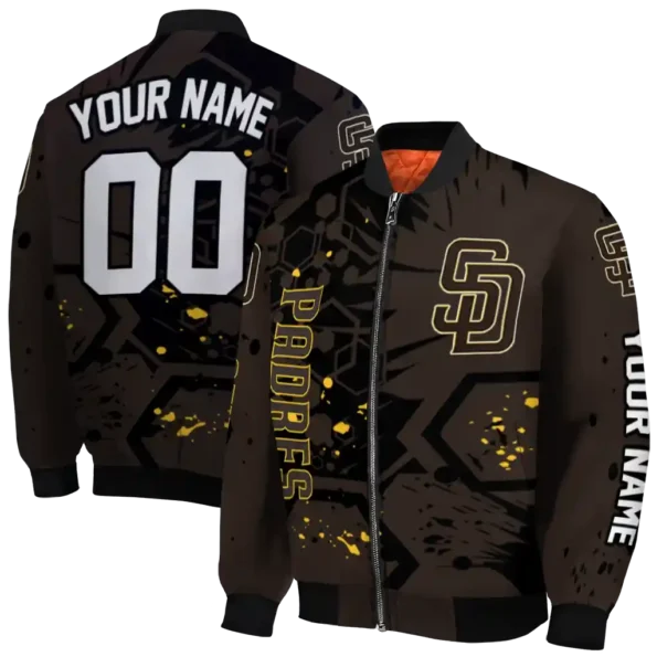 custom san diego padres hexagon cluster brown black bomber jacket fashion forward