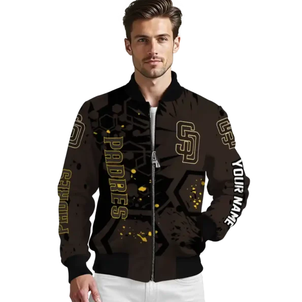 custom san diego padres hexagon cluster brown black bomber jacket high quality