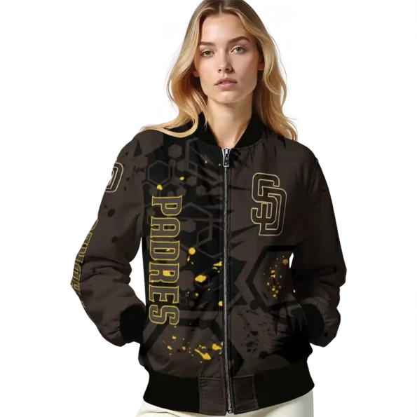custom san diego padres hexagon cluster brown black bomber jacket latest model